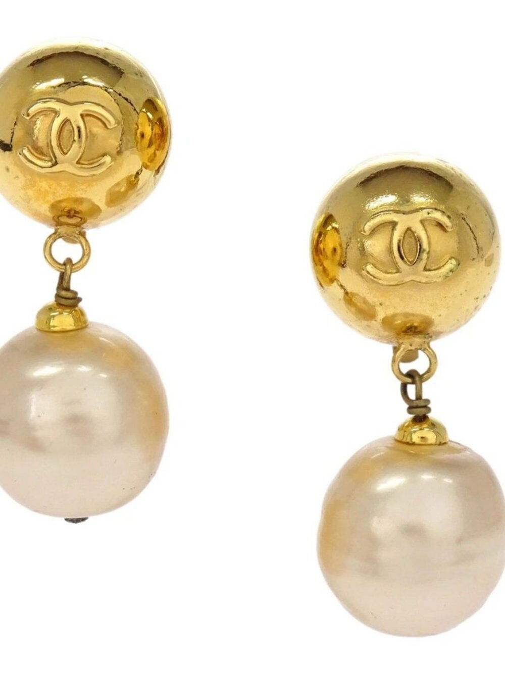 Chanel CC Logos Sphere Artificial Pearl Dangle Clip-On Earrings 29 188571